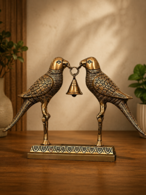 Elegant Brass Love Birds with Hanging Bell Showpiece